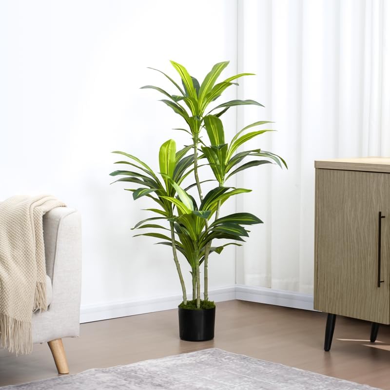 4’ (120 cm) Dracaena Artificial Tree with Small Black Pot & Moss ...