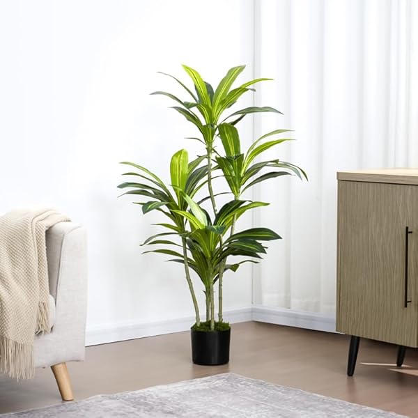 4’ (120 cm) Dracaena Artificial Tree with Small Black Pot & Moss – Lifelike Natural Look, Maintenance-Free, Indoor & Outdoor Plant for Home, Office, Balcony & Patio by BOUNTIFUL BOUGHS - Used condition - US$60.10