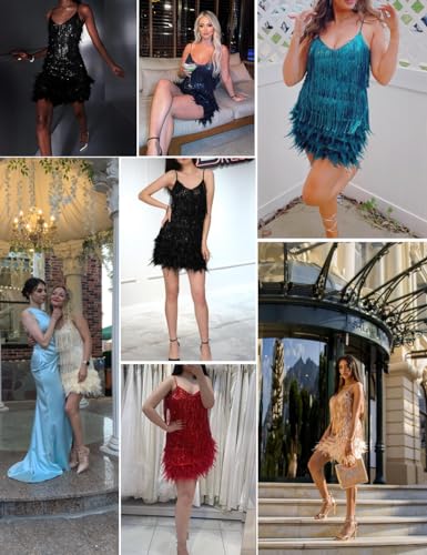 Women's Sequin Cocktail Dresses 1920s Flapper Dress Gatsby Fringe Mini Dresses Feather Prom Party Dress3