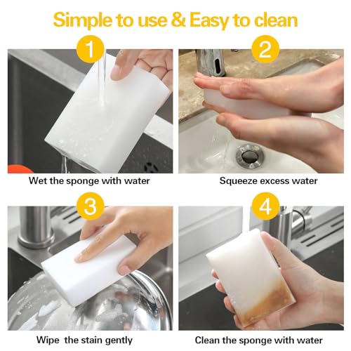 Image of SUBCULTUREPICK 100 Pack Magic Sponge Eraser, Melamine Sponges Foam Pads in Bulk, Multi-Functional Household Cleaning Sponges for Kitchen, Furniture, Bathtub, Bathroom, Wall Cleaner, Shoes Cleaning
