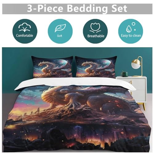 Housse de couette dragon zippée anti-allergie lit double