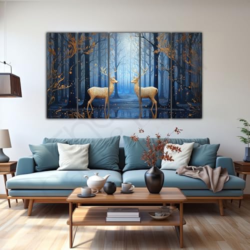 Image of The Castle Decor Golden Deer Wall Painting for Living Room Big Size - Deer Wall Painting for Bedroom, Office, Drawing Room, Hotel - Elegant Wall Decor Art for Home Decoration, Gifting (36x60 inch)