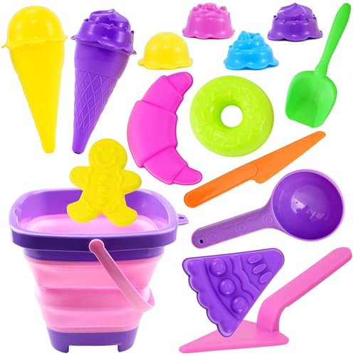 Lubibi Heladeria Juguetes Playa,Juguetes de Playa para niños,Juguetes Arena,Juegos de Playa Bebe con Cubo Plegable,Palas,Moldes de Arena,Juego al Aire Libre,Regalos para Niñas Niños 1 2 3 4 5 Años