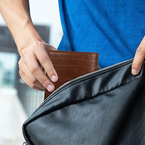 Minimalist Real Leather Wallet for Men with Zipper Card Holder and ID Window RFID Blocking Bifold Wallet (Brown)4