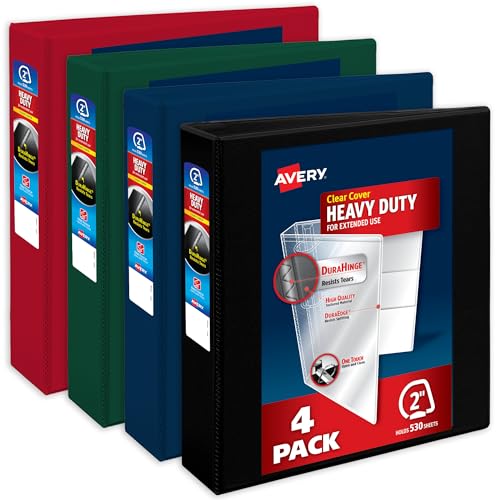 Image of Avery Heavy-Duty View 3 Ring Binders, 2 inch, 4 Assorted Dark Binders | For Heavy School, Home and Office Use, DuraHinge Tear-Resistant Spine, DuraEdge Split-Resistant Sides, Interior Pockets