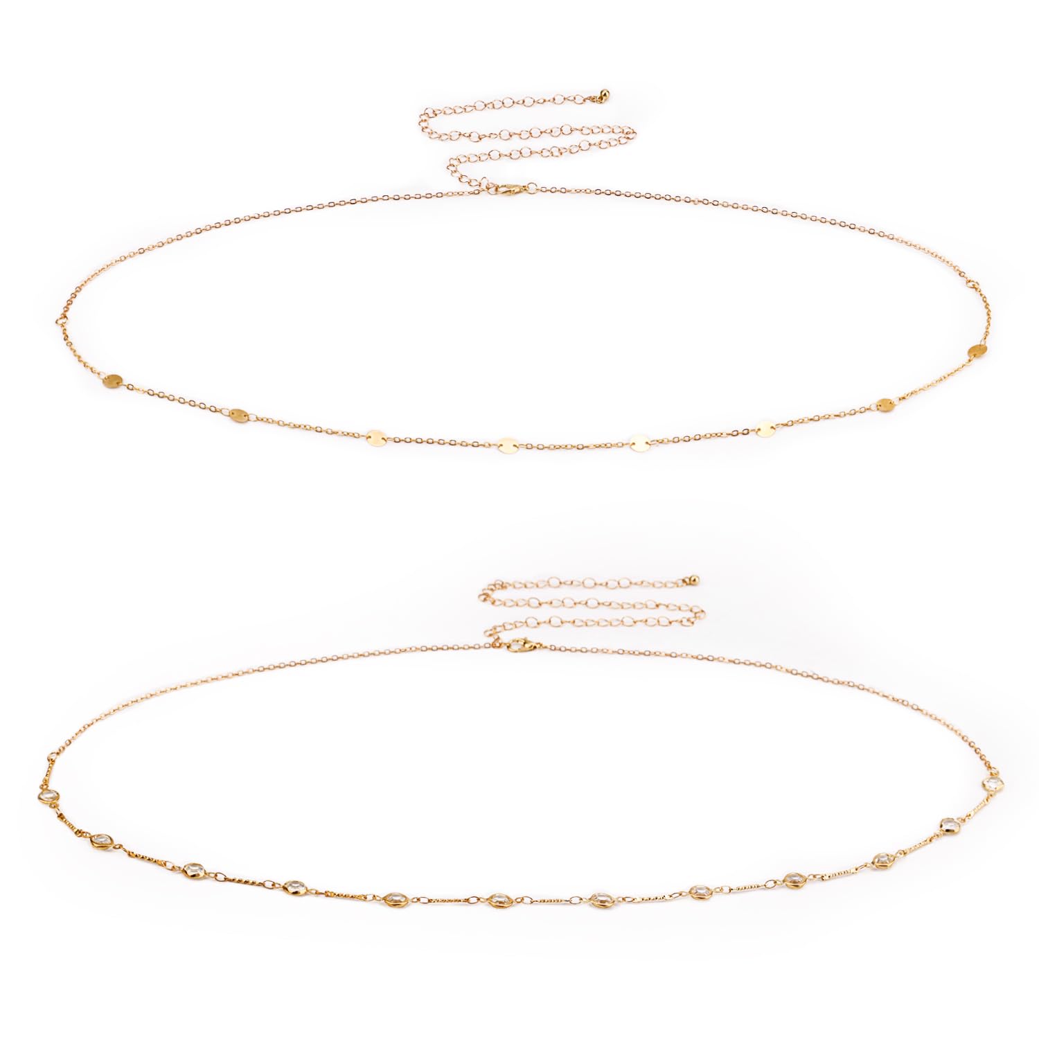 2pcs Gold Waist Chain, Beach Sexy Belly Chain Boho Waist Beads Chain Belts Vintage Adjustable Belly Body Chain Swimsuit Jewelry for Women Decoration Summer Gift (Type B)