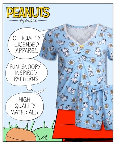 Image of COCO BRANDS Peanuts Snoopy Strawberry Shortcake Womens Pajama Sets - 2 Piece Short Sleeve Sleep Shirt and Pajama Shorts