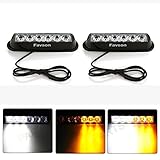 Favson 6 LED Strobe Lights for Trucks Cars Van with Super Bright White&Yellow Emergency Flasher(4 pcs) (2pcs)