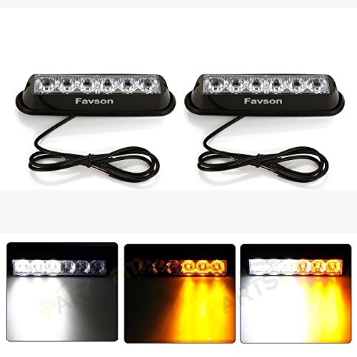 Favson 6 LED Strobe Lights for Trucks Cars Van with Super Bright White&Yellow Emergency Flasher(4 pcs) (2pcs)