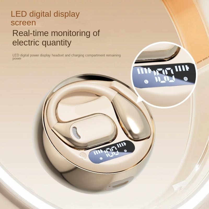Open Ear Earbuds Wireless Earbuds Bluetooth 5.4, LED Display Bluetooth Earphone for Workout/Running, AI Noise Reduction Touch Controls, 72hr Playtime,Waterproof(Gold) - Image 5