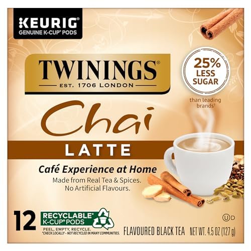 Miniatura 2 de Twinings, Chai Latte - Té chai con leche en cápsulas K-Cup para Keurig, té cremoso, ligeramente dulce, con cafeína, 12 unidades (paquete de 6)