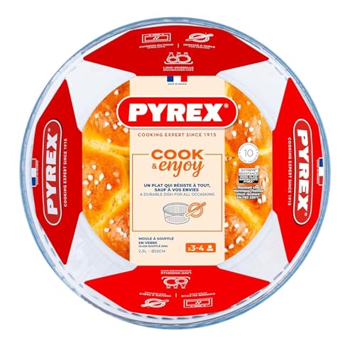 Pyrex Classic Bake and Enjoy Glass Souffle Dish 21cm 2.5 Litre Transparent (Pack of 2)