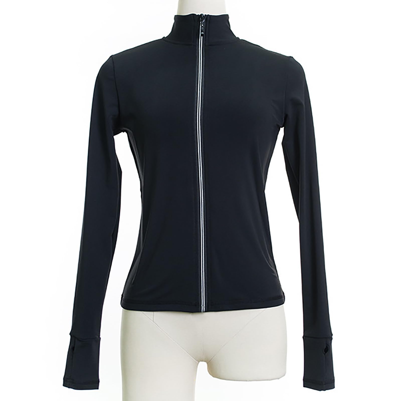 Chaqueta de Patinaje Artístico Niñas Mujeres Cristal Disfraces de Competición Entrenamiento Patinaje sobre Hielo con Pedrería(Size:XS,Color:Negro-Delgado)