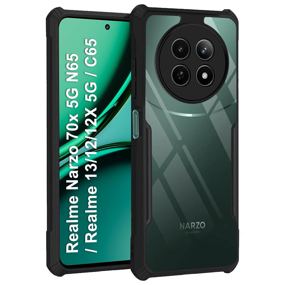 TheGiftKart Crystal Clear Back Cover Case for Realme Narzo 70x 5G / N65 / Realme 13/12 / 12X 5G / C65 5G | 360 Degree Protection | Shock Proof Design | Transparent Back Case (PC & TPU, Black Bumper) (B0D14RV8YH) Amazon Price History, Amazon Price Tracker