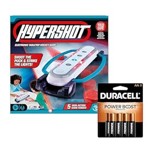 Hypershot Electronic Tabletop Hockey Game for Kids Ages 8 and Up + Duracell Coppertop AA Batteries 8 Count with Power Boost Ingredients (Bundle)
