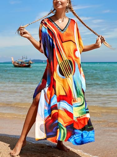 Image of Kaftan Dresses for Women Plus Size Summer Beach Dress with Print and Swim Cover Ups