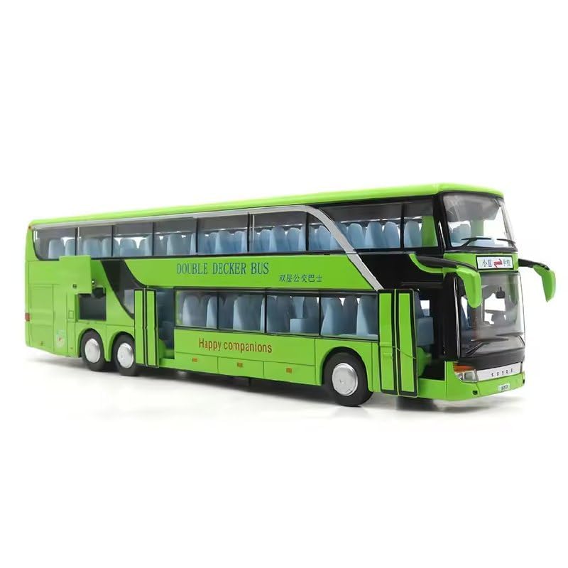 Image of DEOXY Big & Long Double Decker Bus Toys for Kids Diecast Metal Alloy Light & Music Open Door Collection Bus Toys for Boy Kids (Big Green)