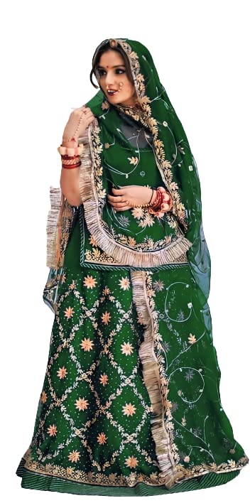 Image of Women's Embroidered Vichitra Silk Ethnic wear Semi-stitched Lehenga Choli With Dupatta Set (S-THG 415279)
