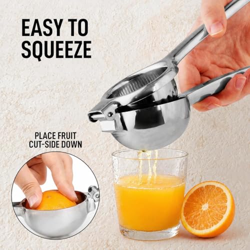 Image of Zulay Kitchen Extra Large Lemon Squeezer Stainless Steel - Easy Squeeze Heavy Duty Lemon Juicer Hand Press - Ergonomic Citrus Squeezer & Fruit Juicer for Small Oranges, Lemons, & Limes - Silver