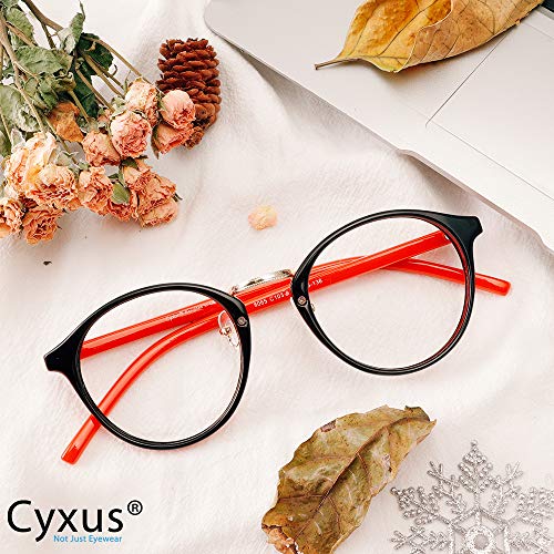 Image of Cyxus Nerd Glasses Round Blue Light Glasses for Woman Reduce Eye Strain UV Blocking for Computer Screen(8065T04 Red)