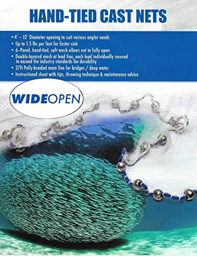 Wide Open Mesh Casting Net 1lb per ft with Cigar/Oblong Leads Fishing Bait