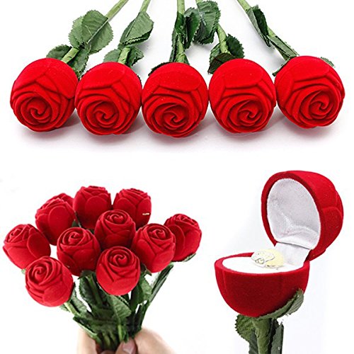 Image of Lilone Plastic 1 X Surprise Red Rose Wedding Ring Box Earrings Pendants Jewelry Case Valentine Gift (Empty)