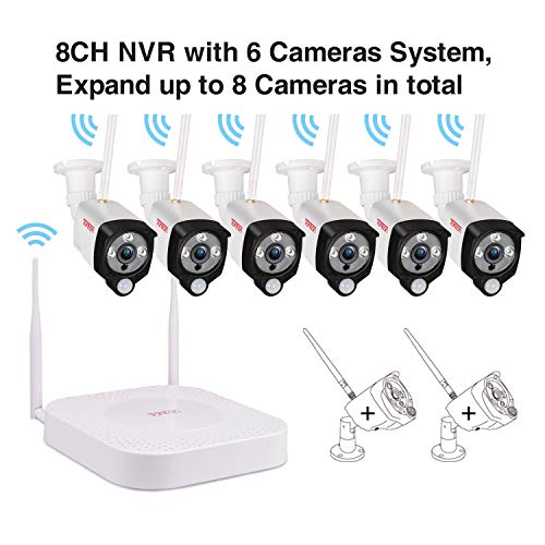 [3MP&2 Way Audio] Tonton HD Security Camera System Wireless,8CH 5MP NVR with 1TB HDD and 6PCS 3MP Outdoor Bullet Cameras with PIR Sensor,Floodlight,Plug and Play,Easy Installation(White) - Thumbnail 4