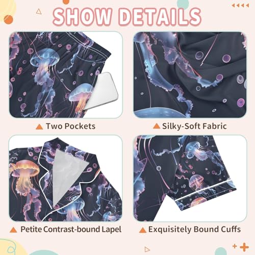 senya Jellyfish Dark Satin Summer Pajama Sets Silk Short Sleeve Button Down Sleepwear3