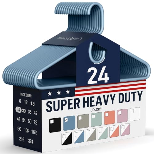 Neaties Super Heavy Duty Clothes Hangers 20 Pack (24 Count) – Made in the USA - 10lb Capacity, Thick Plastic Hangers for Pants, Coats, Jackets, Jeans and Adult Clothing – Blue