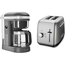 KitchenAid 12 Cup Coffee Maker with Spiral Showerhead KCM1208DG and 2 Slice Toaster for Bagels and More KMT2115, Silver