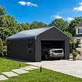 HOMSHADE 12x20FT Metal Carport with Removable Sidewalls & Windows, Heavy-Duty Enclosed Car Port Canopy with Galvanized Frame and Roof, Outdoor Garage Shelter for Pickup, Truck, Boat, Tractor, Tools