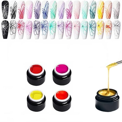 MAPPERZ 4 Colors Spider Gel, New Upgraded Matrices Spider Gel Nail Designs Paint Wire Drawing Gel Polish for Nail Line (Red, Pink, Yellow, Orange)-image-44