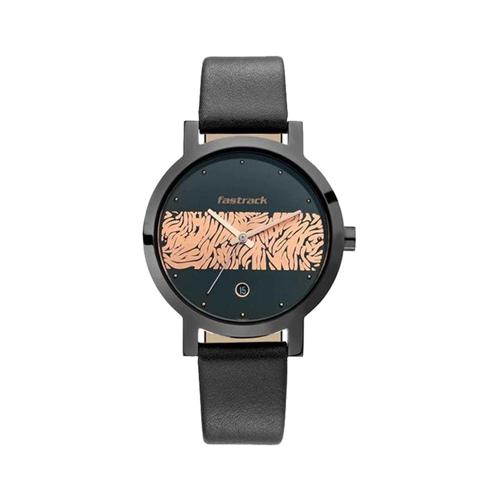 Fastrack Animal Print Quartz Analog with Date Bicolour Black Dial & Band Leather Strap Watch for Girls-NR6222NL01 (B08K9789WL) Amazon Price History, Amazon Price Tracker