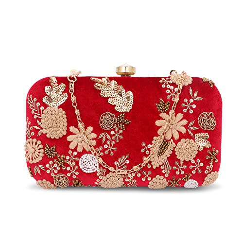 Image of Umera clutch entire heavy embroidery and is a stunning Women' Evening Clutch Purse with Detachable Chain Strap Closure Handbag Suitable for Weddings Proms Night Out Luxury Glam Handbag