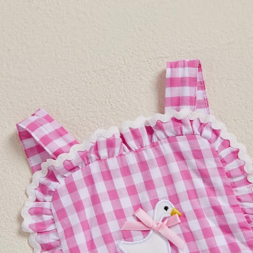 Baby Girl Goose Outfit Romper Farm Animal Gingham Overalls Ruffle Sleeveless Bodysuit Infant Summer Clothes4