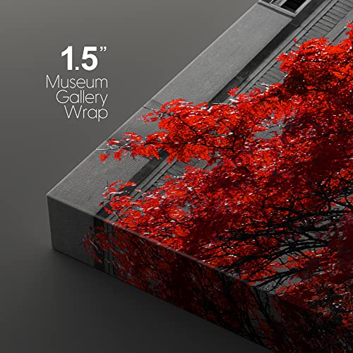 Wall26 - Red Tree Nyc Street Scene - Canvas Art Wall Art - 24"X36"X3 Panels #TOP3