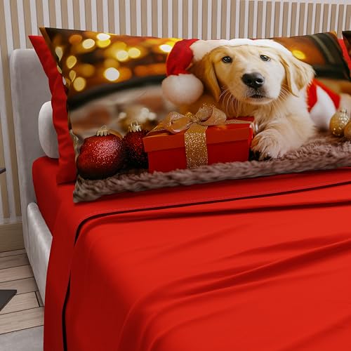 PETTI Artigiani Italiani - Lenzuola in Cotone con Federe in Stampa Digitale di Natale, Lenzuola Natalizie Una Piazza e Mezza, Completo Letto Natalizio, Xmas 15 Rosso, 100% Made in Italy