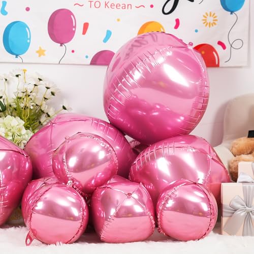 Image of 12PCS Metallic Pink Round Foil Balloons 22 inch 15 inch 10 inch Large Mylar Balloons | Shiny Pink 4D Ball Balloons for Birthday Party, Graduation, Wedding, Christmas, New Year, Disco Prom Party Decorations