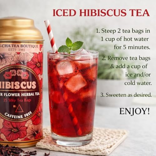 Image of Sancha Tea Boutique Hibiscus Tea | 25 Pyramid Bags | Herbal Caffeine Free Tisane | Sweet Tart Hibiscus Infusion | Wellness & BP Support