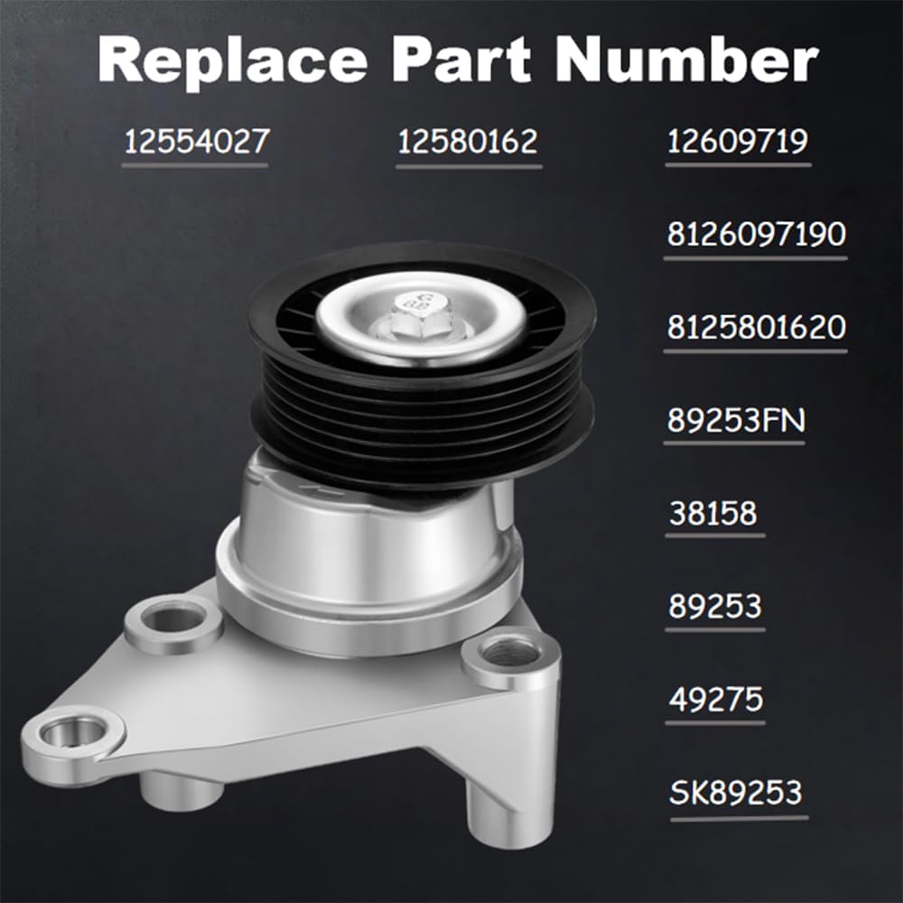 38158 Professional Belt Tensioner Pulley Compatible with V8 4.8L 5.3L 6.0L Chevy Silverado 1500/Trailblazer/Tahoe, GMC Sierra/Yukon, Cadillac Escalade OEM 88929140, 12580162, 12554027,12609719