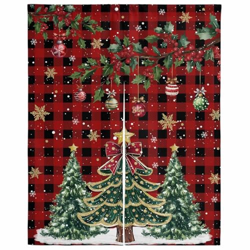 のれん 遮光 おしゃれ 暖簾カーテン 間仕切り 仕切り 目隠し 防寒 防音 厚手 和風 玄関 キッチ リビング 出入り口 グッズ 寝室 春夏秋冬 クリスマス クリスマスツリー 雪の結晶 冬 ベリー ;赤黒 チェック 幅75x丈150cm