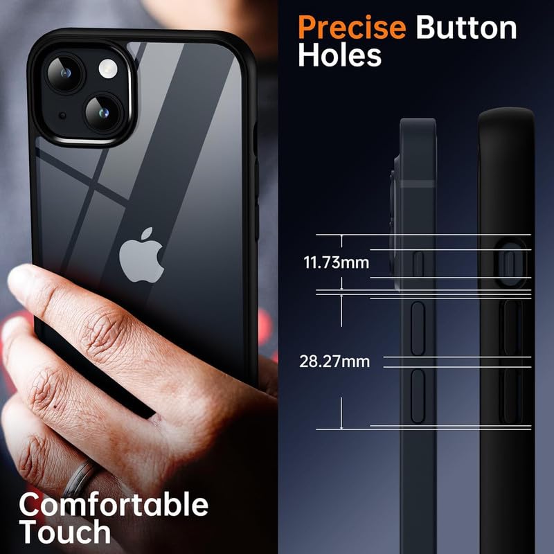 Image of COVERLY Clear Back Cover Case for iPhone 12 Pro, Black Hybrid TPU Polycarbonate, Anti-Shock Protection,Scratch Resistant,Camera & Full Body Protection,Wireless Charging