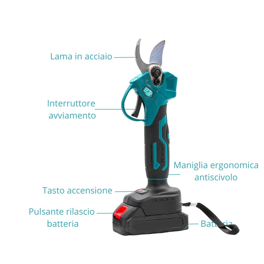 GO LOGISTIC SRL Set da potatura a batteria, forbici potatura a batteria 48VF e motosega a batteria 48VF da 6 pollici, il kit comprende 2 batterie da 48VF e valigetta IN OMAGGIO