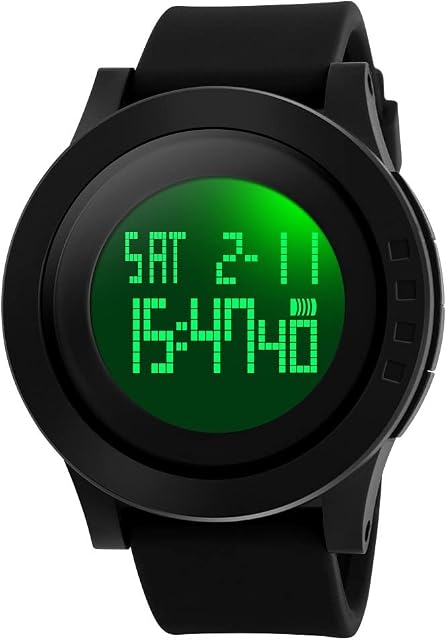 TONSHEN Men's Military Watch 50M Waterproof Silicone Strap LCD Digital Electronic 164FT 50 Water Resistant 12H/24H Time Multifunction Sport Watches - Black