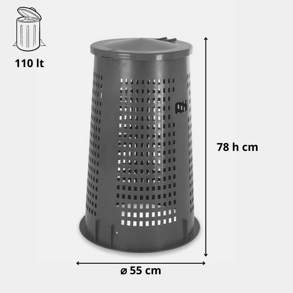 Tomaino - Bidone Spazzatura Esterno 110 lt con Coperchio - Trespolo Porta Rifiuti con Reggi Sacco per Raccolta Differenziata (Verde senza pedale)