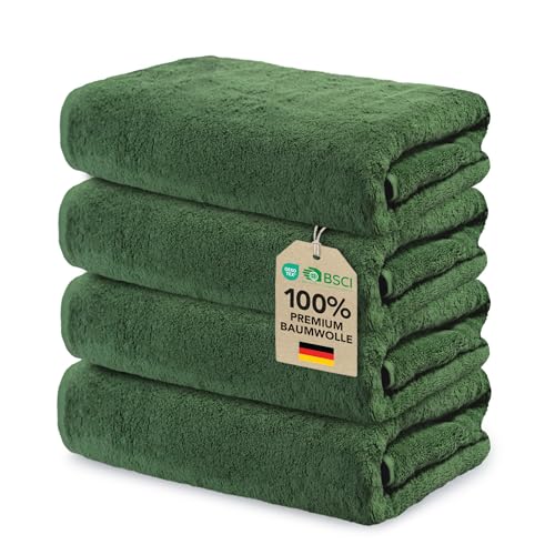 4 er Set Handtücher 50x100 cm | Frottee Weich & Flauschig | 100% Baumwolle | Frottier Handtuch Duschtuch Badetuch Badehandtuch | Oeko-Tex | 500g/m² | Ôhm | Grün