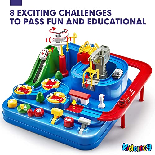 Image of Kidology Car Race Tracks Toy | Car Adventure Toy for 0-3 Years, Boys, Girls & Kids | Playset City Rescue Activity for Toddlers | Pre Educational Learning Puzzle Gift for Babies (4 Car Included)