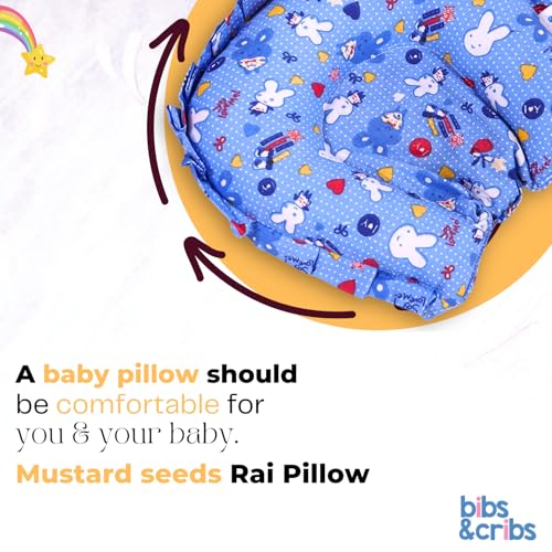 Image of Bibs & cribs Mustard Seed Pillow for New Born Baby Ideal for Round Head Shaping 100% Cotton Cover Baby Pillow Prevents Flat Head for 0 to 24 Months Babies (Blue)