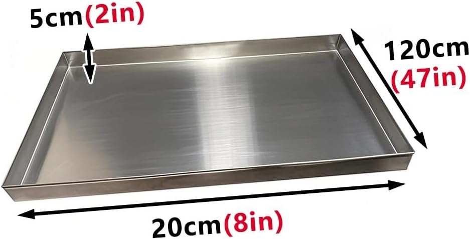 304 Stainless Steel Drip Tray for Air Conditioner - Leak Proof Condensate Drain Pan, 5cm Height, Ideal for HVAC Units, Plant Pots, Under Sink, Laundry (20x120cm/8x47in)