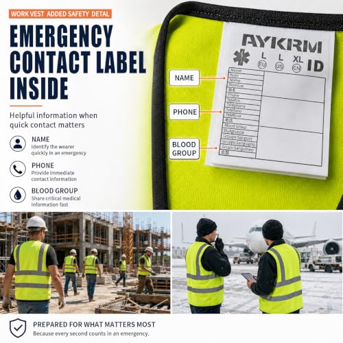 Image of AYKRM 12 colour High visibility viz vest hi vis viz reflective work construction safety vest (XS-8XL)